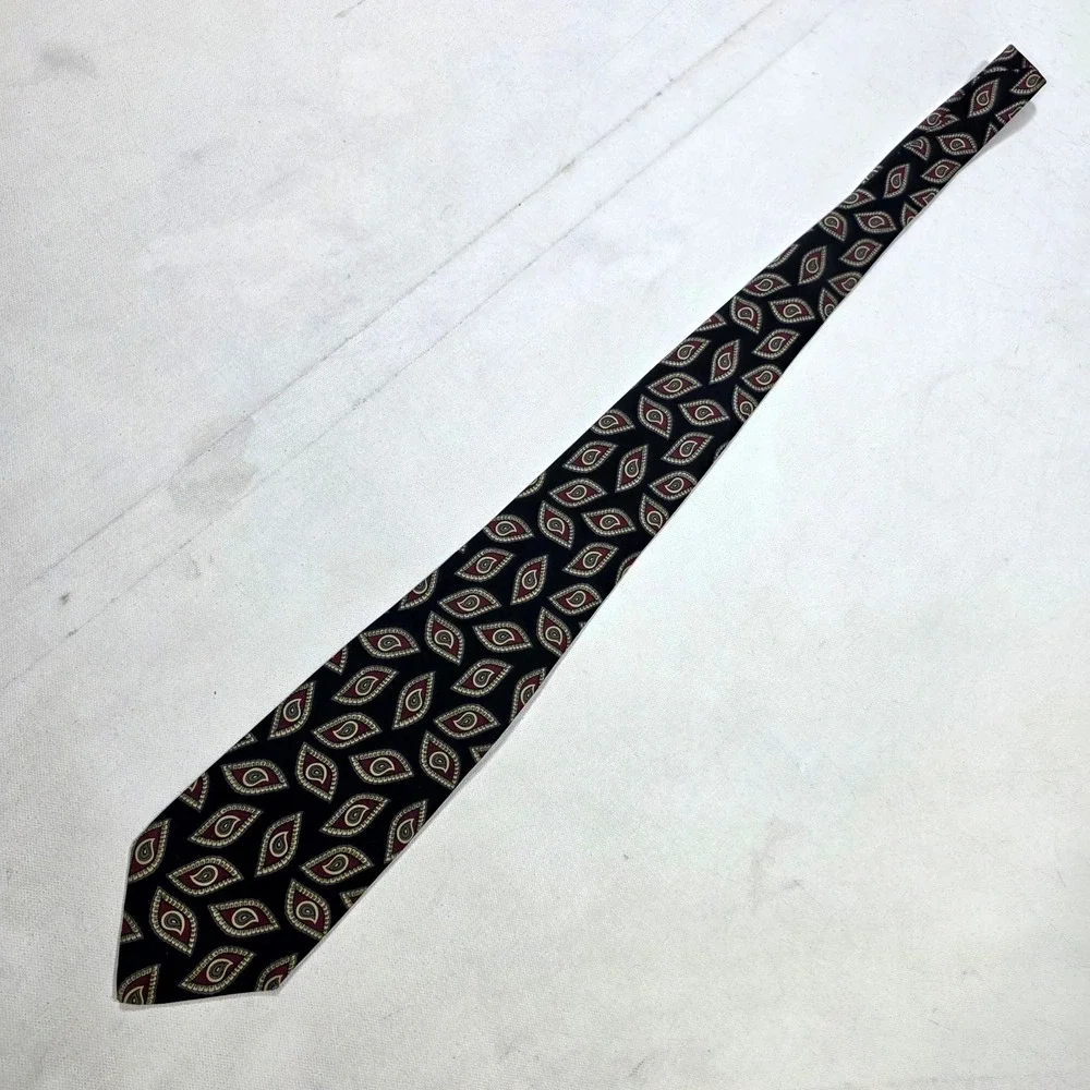 Robert Talbott Necktie Mens OS Black Red Geometric Teardrop Silk Garys & Company
